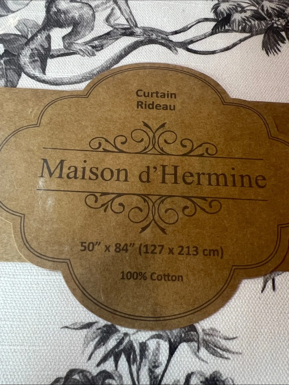 Maison d'Hermine Black & White Monkey Toile Curtain Panel